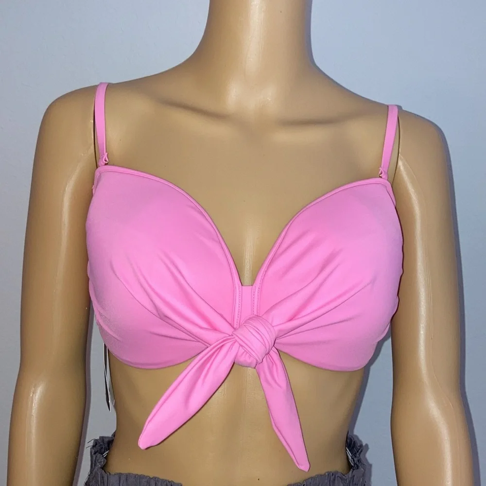 Aurum Bright Pink Bandeau Bikini Top Knotted Bikini Top Size 10 - Picture 4 of 14